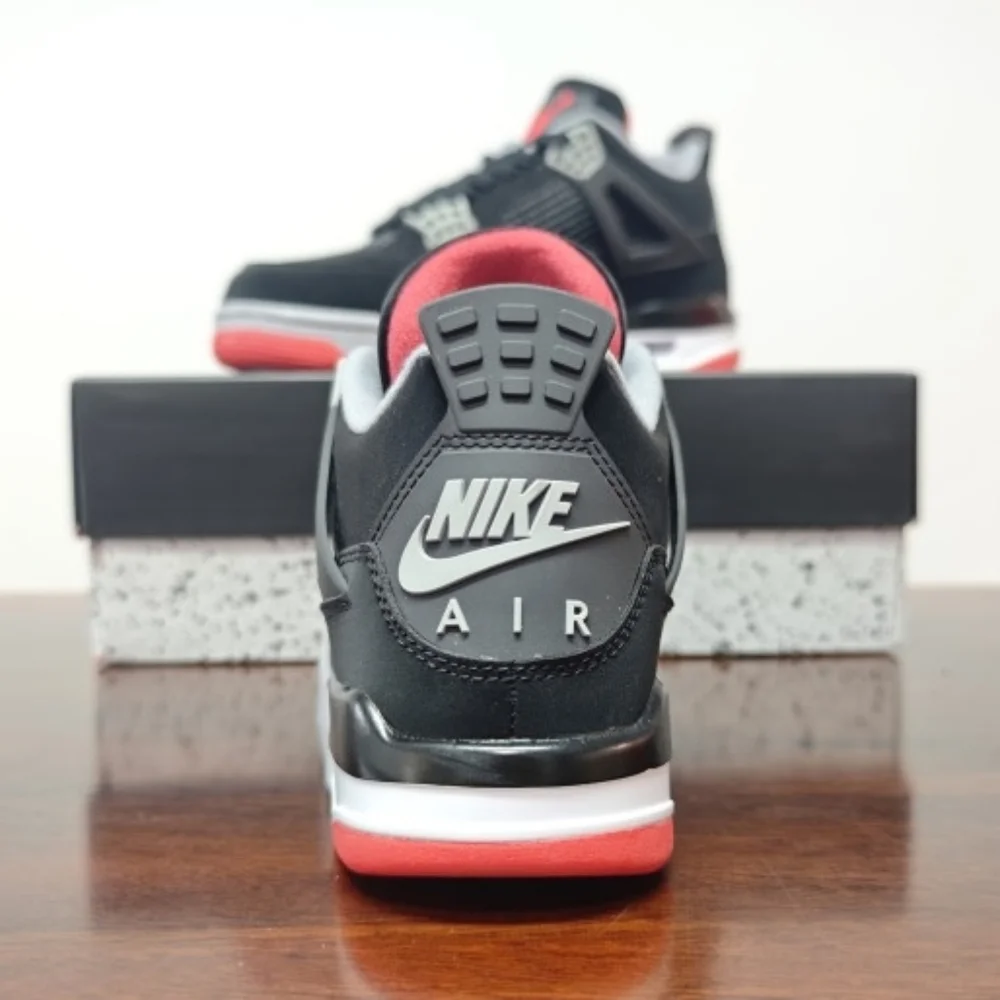 New With Box Men's Air Jordan 4 Bred (Black Fire Red Cement Grey)